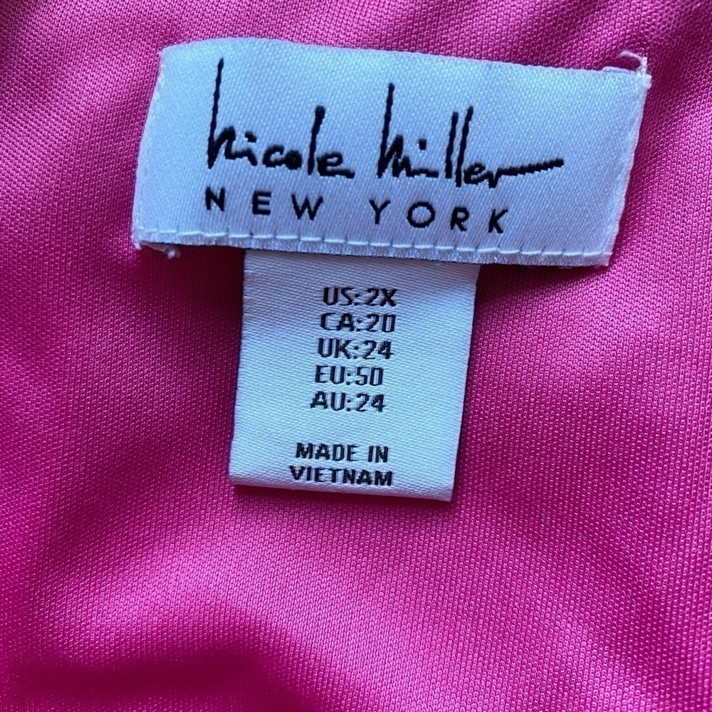 Nicole Miller Watercolor Mixed Print Satin Maxi Dress Pink Blue Plus Size 2X - Picture 7 of 16